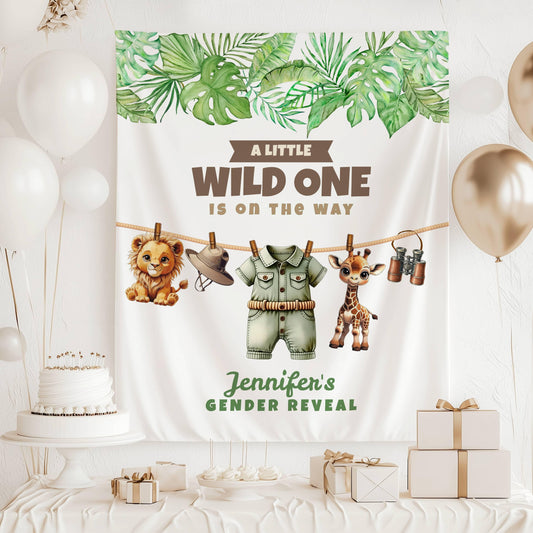 A Little Wild One Sign Wild One Baby Shower Banner Safari Baby Shower Backdrop Greenery Safari Animal Welcome Sign Safari Jungle Tapestry - LAUMIANstudio