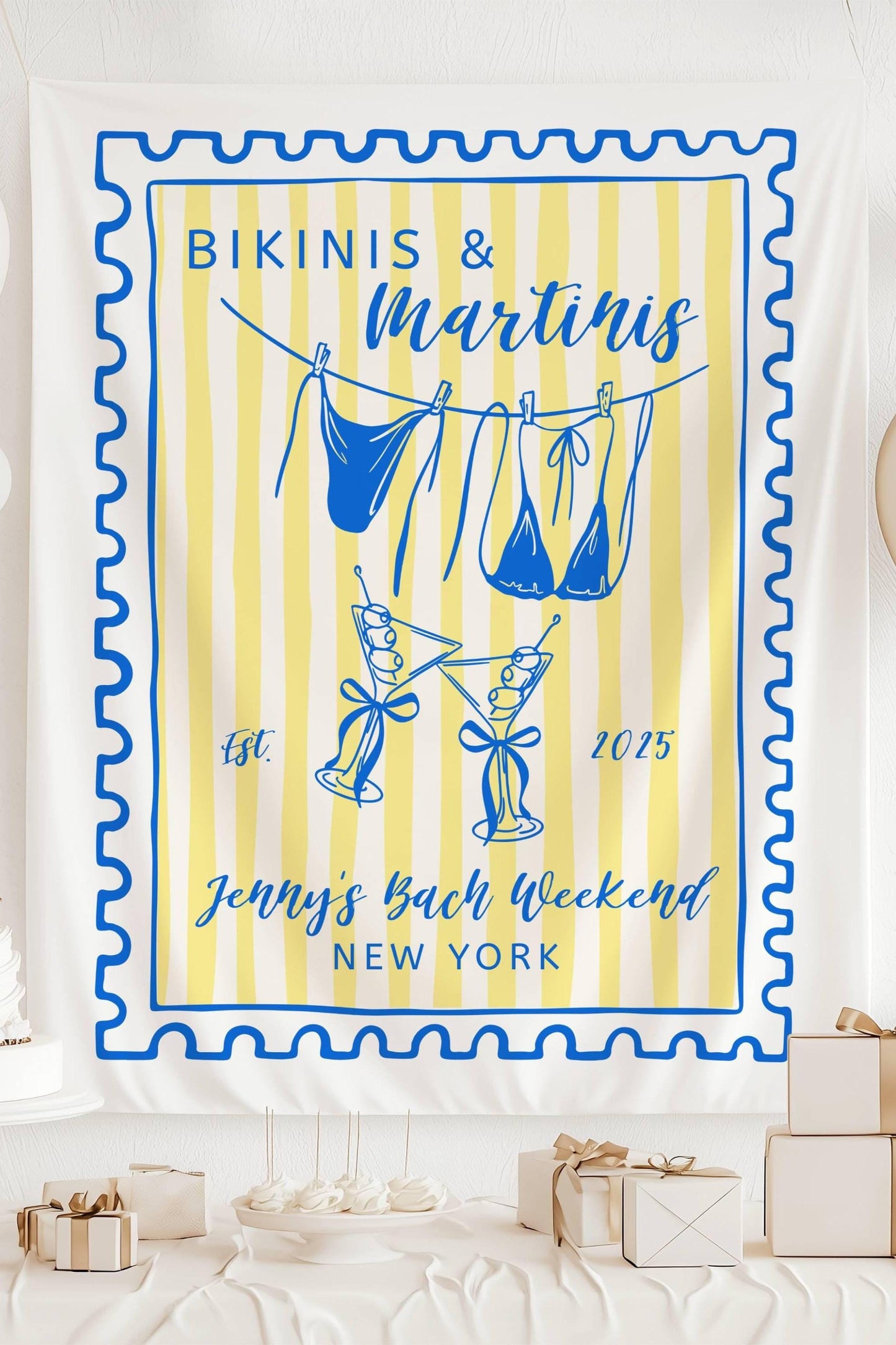 Trendy Bachelorette Banner Bikinis and Martinis Backdrop Beach Bach Banner Custom Amalfi Coast Bridal Shower Welcome Sign Cocktail Decor - LAUMIANstudio