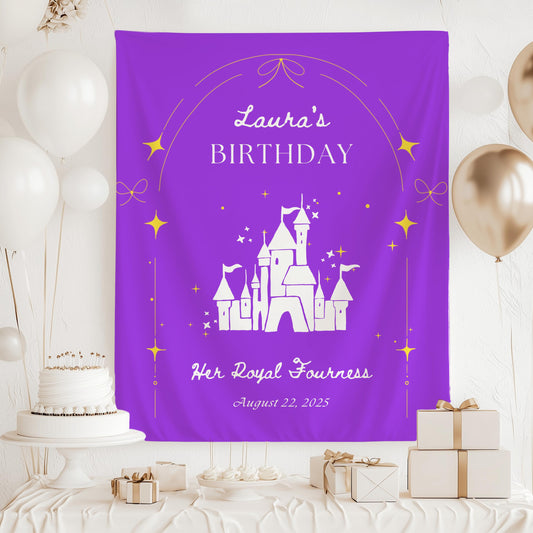 Princess Castle Birthday Decor Girl 3rd 4th 5th 6th Birthday Party Banner Four Ever a Princess Backdrop Personalized Princess Party Decor - LAUMIANstudio
