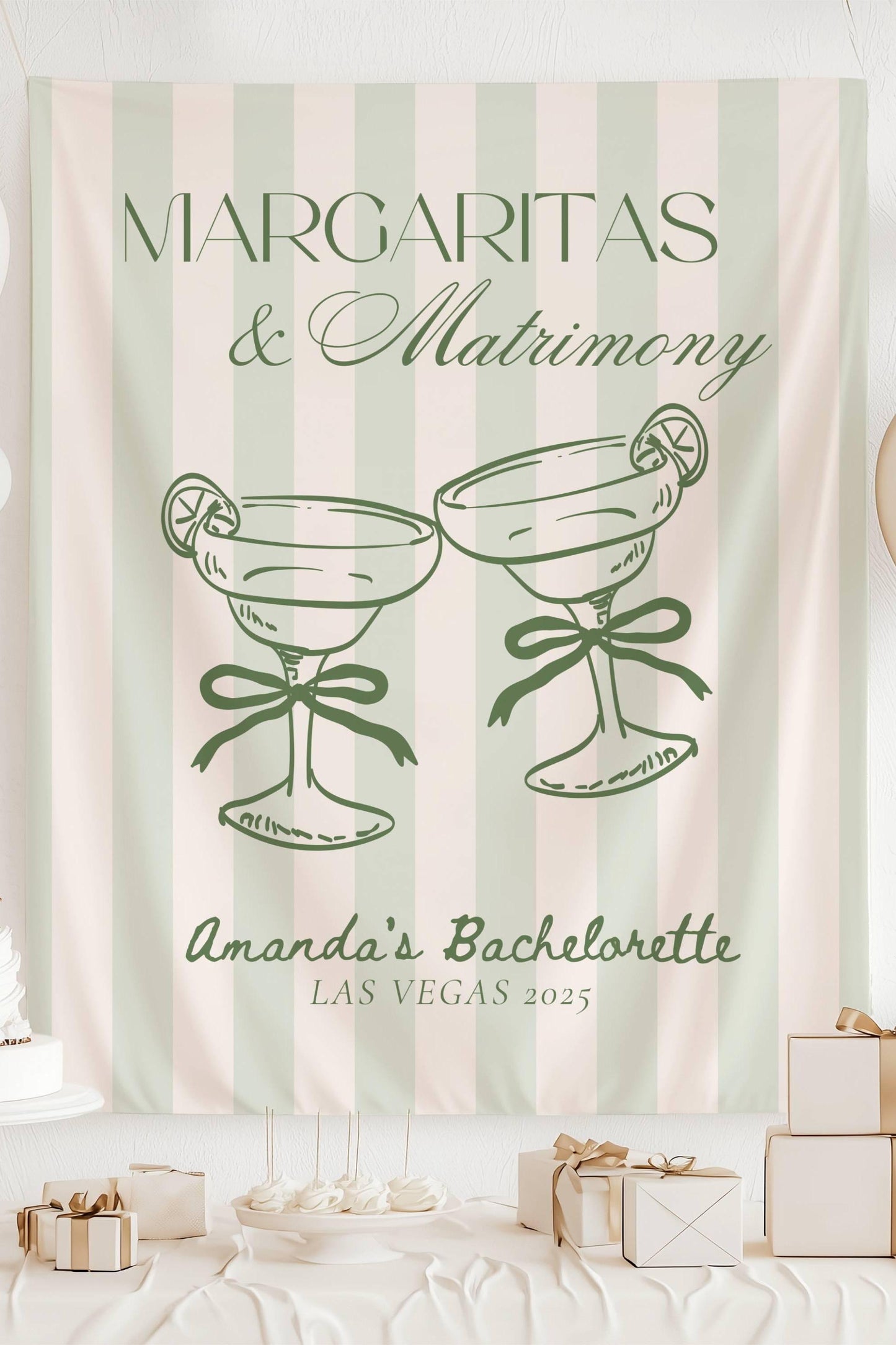 Margaritas and Matrimony Banner: Sage Green Theme Bachelorette Decor, Margarita Bridal Shower Wall Tapestry - LAUMIANstudio
