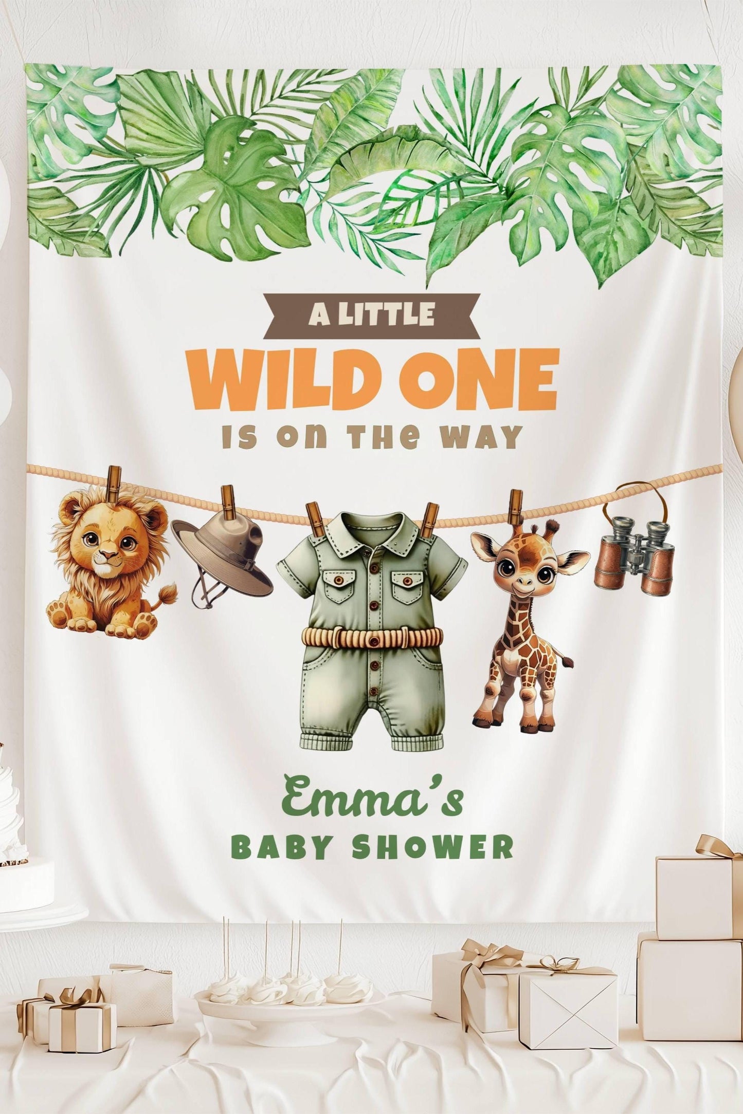 A Little Wild One Sign Wild One Baby Shower Banner Safari Baby Shower Backdrop Greenery Safari Animal Welcome Sign Safari Jungle Tapestry - LAUMIANstudio