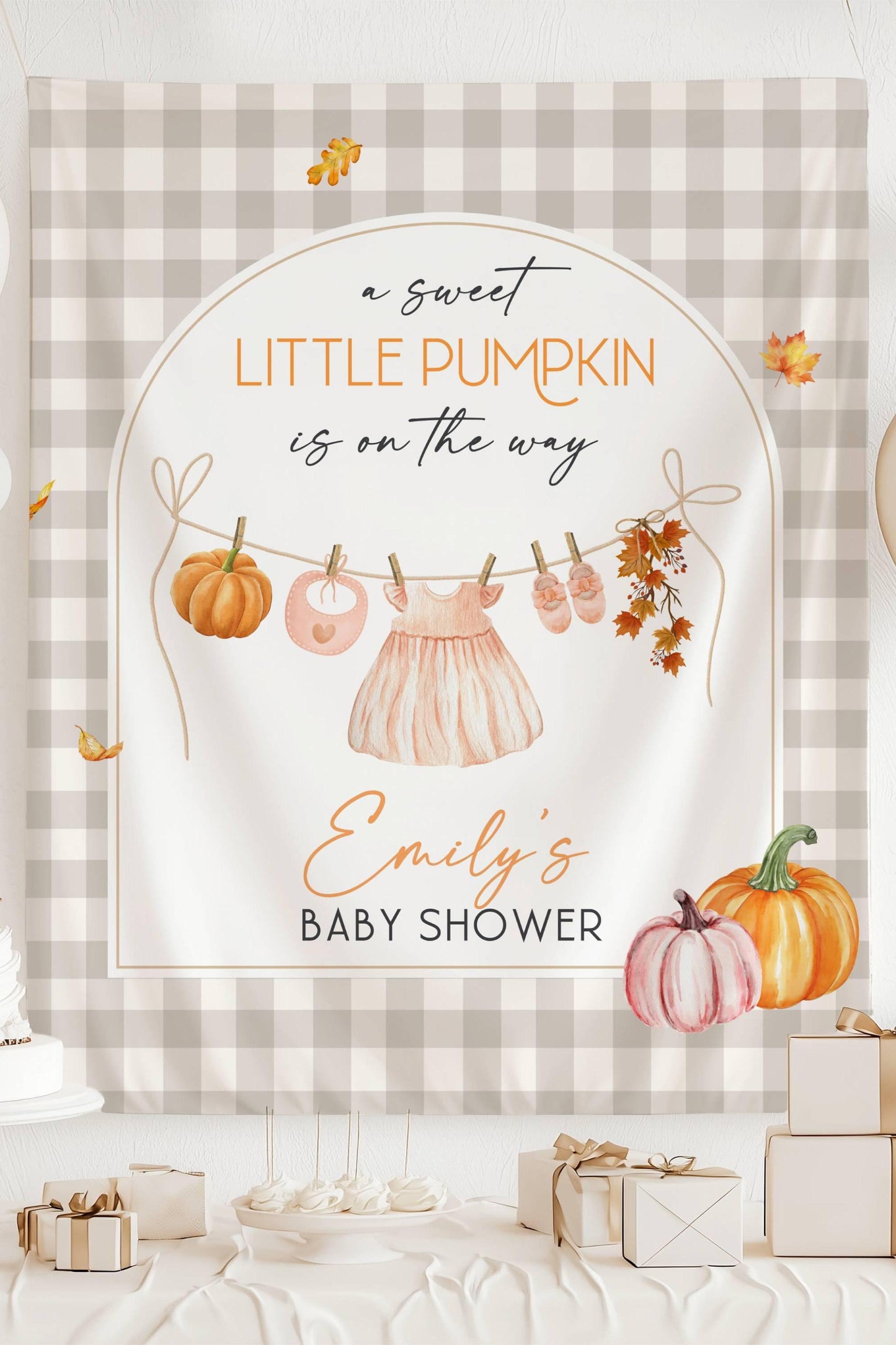 A Sweet Little Pumpkin Is On The Way Banner Baby Girl Pumpkin Shower Decor Pink Fall Baby Sprinkle Backdrop Clothesline Locally Grown Sign - LAUMIANstudio