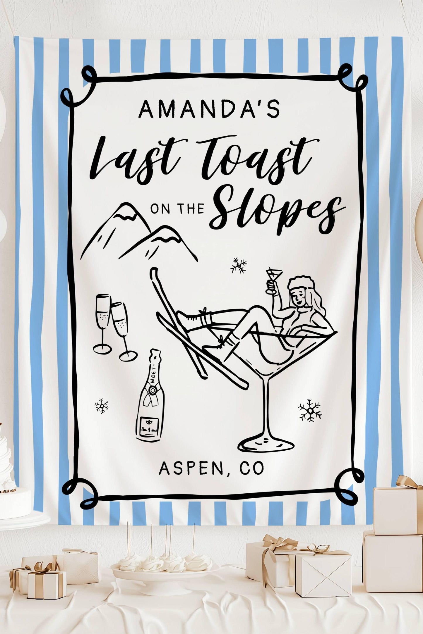Last Toast on the Slopes Banner Custom Winter Bachelorette Banner Apres Ski Bridal Shower Backdrop Bach Weekend Ski Decor Shower in Mountain - LAUMIANstudio