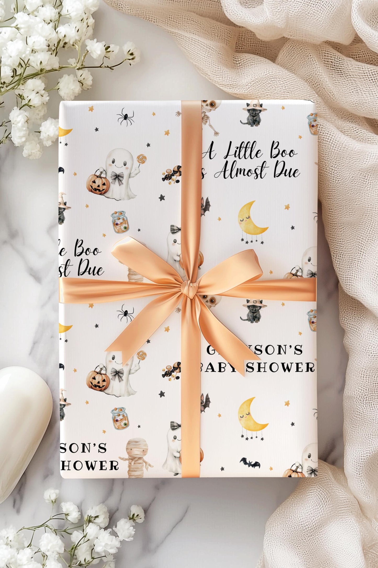 Little Boo is Almost Due Wrapping Paper Cute Spooky Gift Wrap Little Boo Wrapping Paper Halloween Baby Shower Gift Wrapping Paper for Kid - LAUMIANstudio