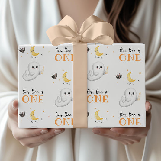 Our Boo is ONE Wrapping Paper ANY AGE Spooky First Birthday Gift Wrap Halloween Birthday Wrapping Paper Roll Little Boo 1st Birthday Gift - LAUMIANstudio