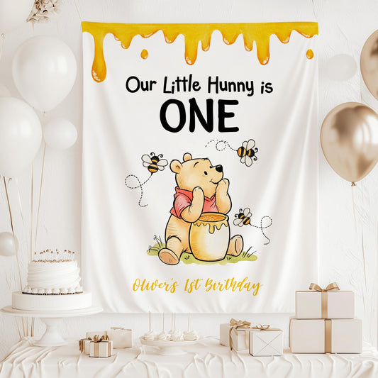 Classic Winnie is Two Banner Our Little Hunny is Turning 2 Birthday Backdrop Winnie the Pooh 2nd Birthday Banner Honey Bee Themed Party - LAUMIANstudio
