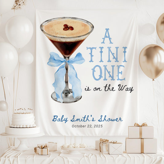 Tini One Baby Shower Banner Espresso Martini Baby Sprinkle Backdrop Cocktail with Pink Bow Baby Shower Decor Personalized Martini Tapestry - LAUMIANstudio