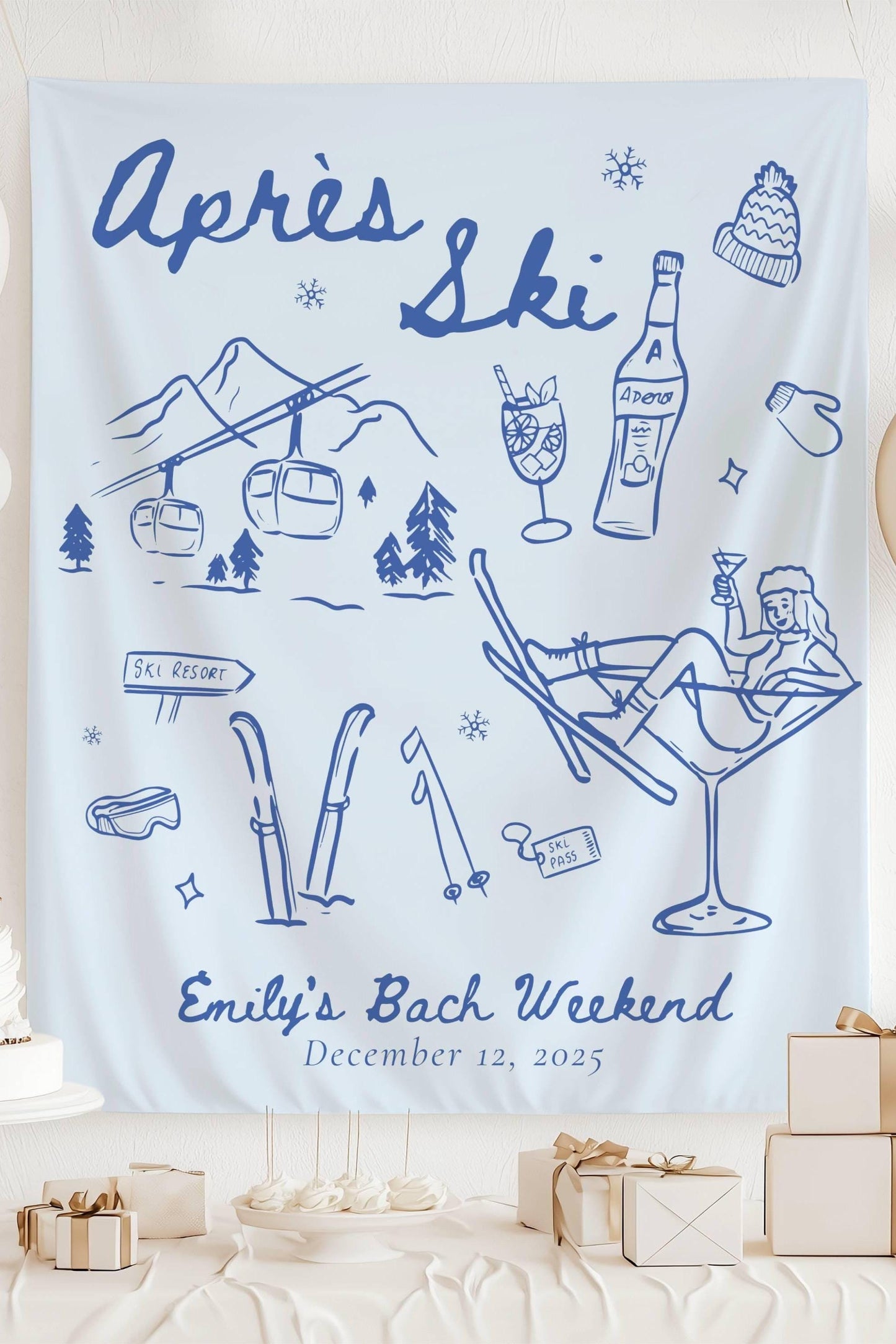 Winter Apres Ski Backdrop Personalized Love in Snow Banner Winter Bridal Shower Sign Winter Wedding Photo Backdrop Apres Ski Bachelorette - LAUMIANstudio