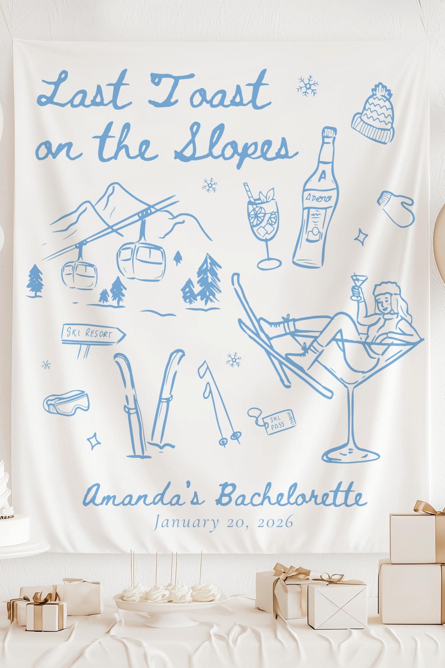 Last Toast Slopes Bachelorette Sign Winter Ski Bach Weekend Backdrop Love in Snow Banner Christmas Bachelorette Banner Winter Bridal Shower - LAUMIANstudio