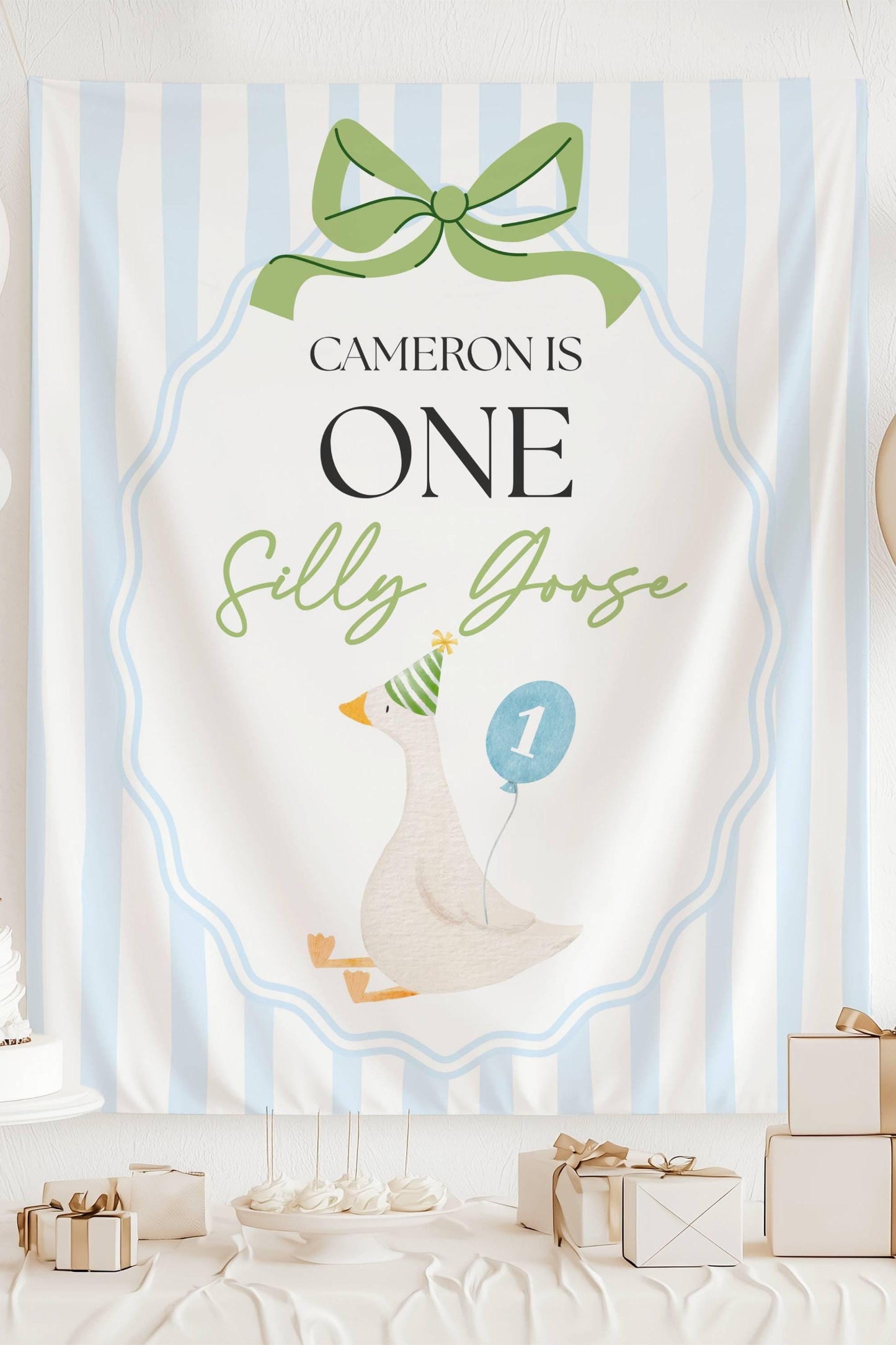 Silly Goose 1st Birthday Banner One Silly Goose Decor Birthday Party Goose Welcome Sign Boy First Birthday Backdrop Custom Wall Tapestry - LAUMIANstudio