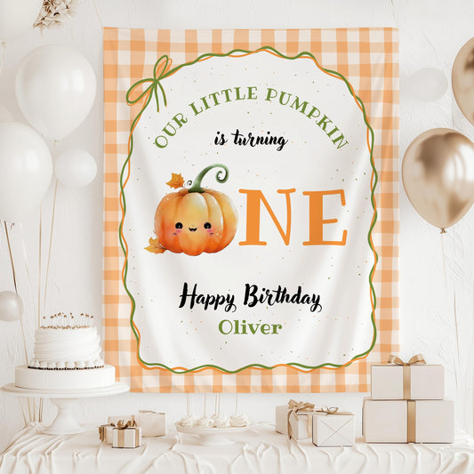Pumpkin is Two Banner Fall Birthday Party Decor Autumn 2nd Birthday Backdrop Little Pumpkin is Turning Two Fabric Sign Second Birthday Decor - LAUMIANstudio