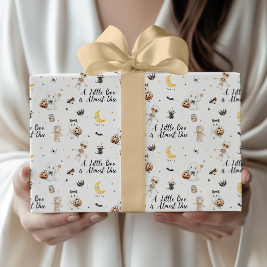 Little Boo is Almost Due Wrapping Paper Cute Spooky Gift Wrap Little Boo Wrapping Paper Halloween Baby Shower Gift Wrapping Paper for Kid - LAUMIANstudio