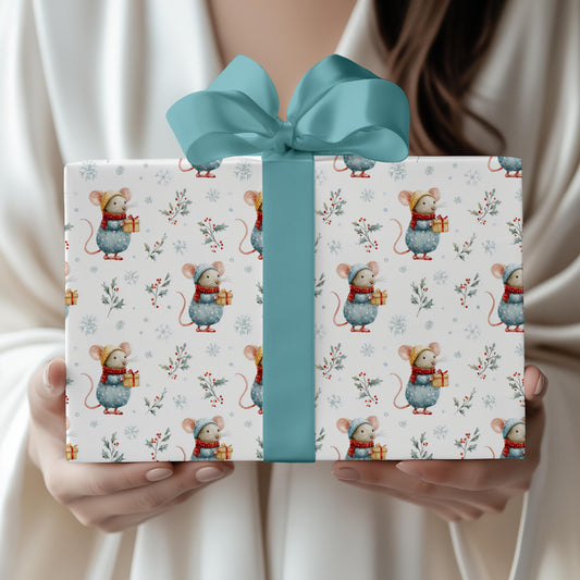 Cute Santa Mouse Wrapping Paper Christmas Mouse Gift Wrap Watercolor Winter Baby Shower Wrapping Paper Roll Christmas Children Wrapping - LAUMIANstudio