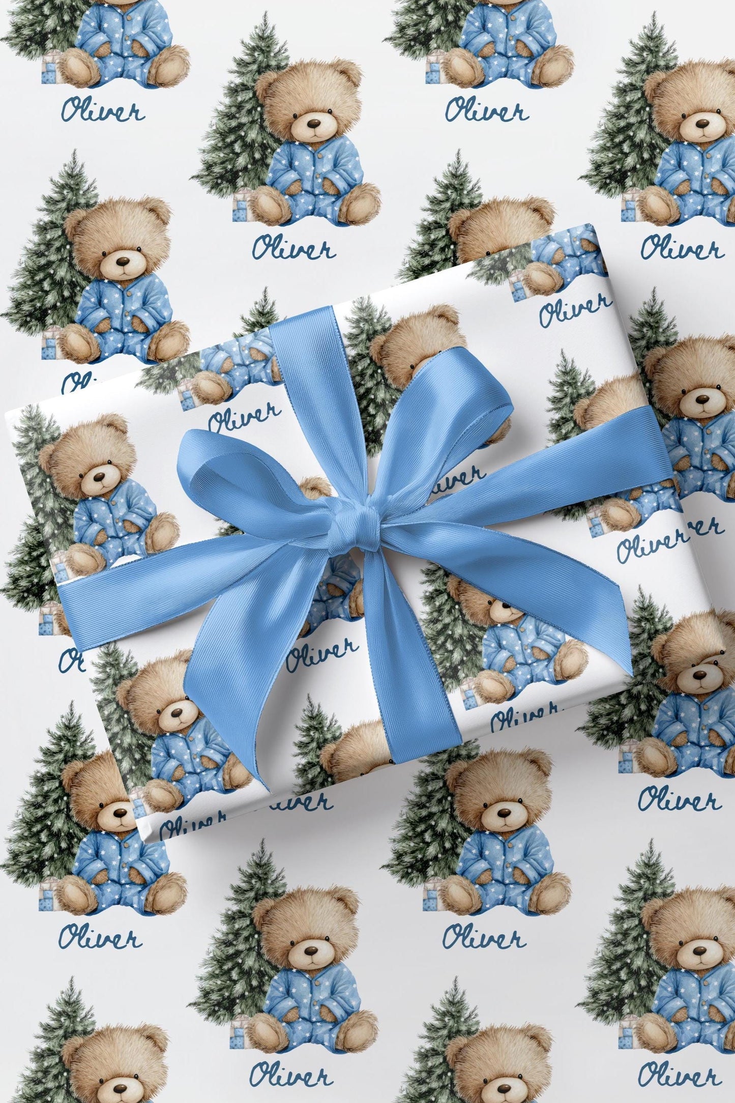 Blue Teddy Bear Wrapping Paper Blue Christmas Boy Gift Wrap Personalized 1st Christmas Wrapping Paper Winter 1st Birthday Gift Wrap for Son - LAUMIANstudio