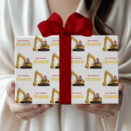 Festive Excavator Wrapping Paper First Boy Christmas Gift Wrap Construction Wrapping Paper Roll Digger 2nd Birthday Gift Paper Winter Party - LAUMIANstudio
