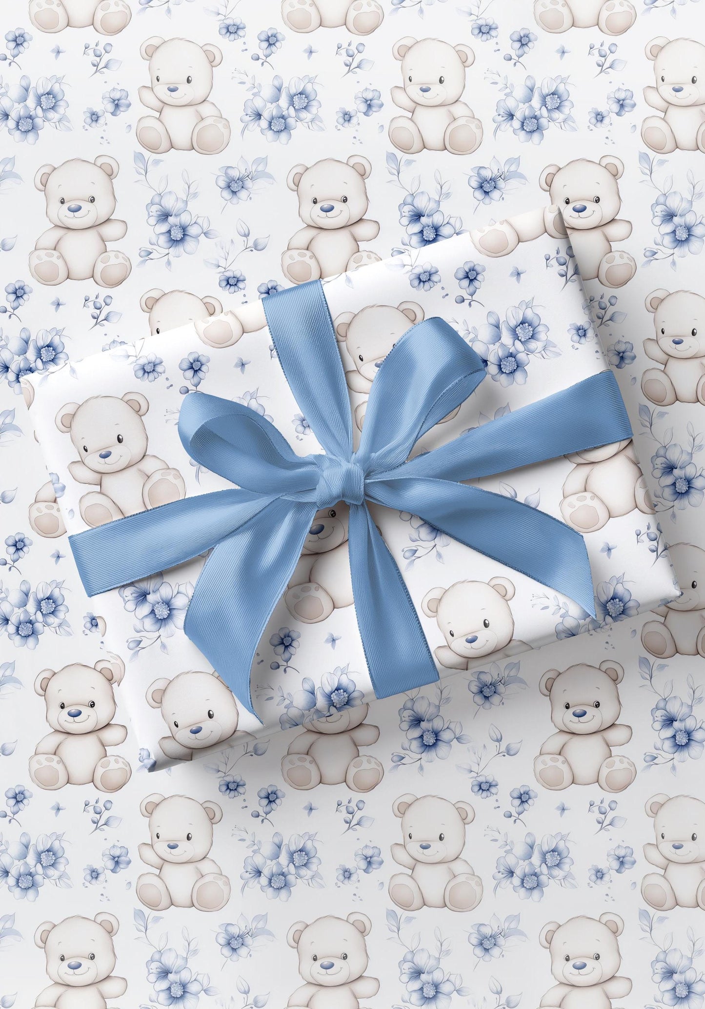 Teddy Bear Wrapping Paper Beary First Birthday Gift Wrap Plush Teddy Personalized Gift Paper It is a Boy Baby Shower Gift Wrapping Roll Blue - LAUMIANstudio