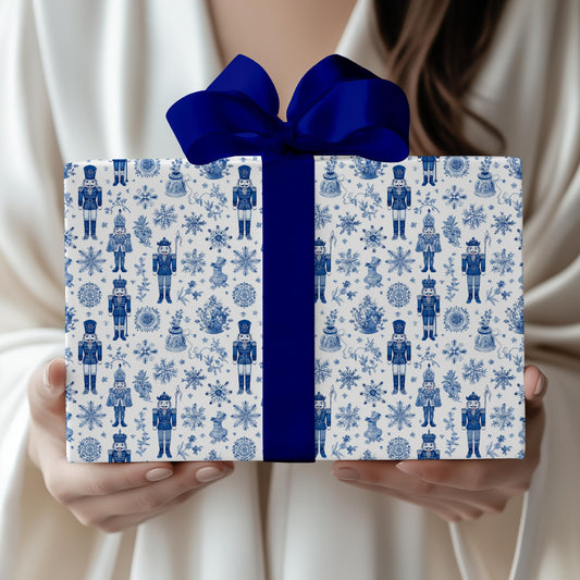 Personalized Blue Nutcracker Gift Wrap Chinoiserie Blue Christmas Wrapping Paper Kid Toy Gift Wrap Winter Snowflake Gift Wrap 1st Birthday - LAUMIANstudio