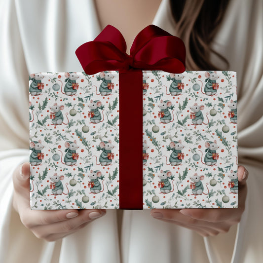 Christmas Mouse Wrapping Paper Winter Mouse Gift Wrap Christmas Wrapping Paper for Kid Cute Mouse Baby Shower Gift Wrap Winter Birthday Wrap - LAUMIANstudio