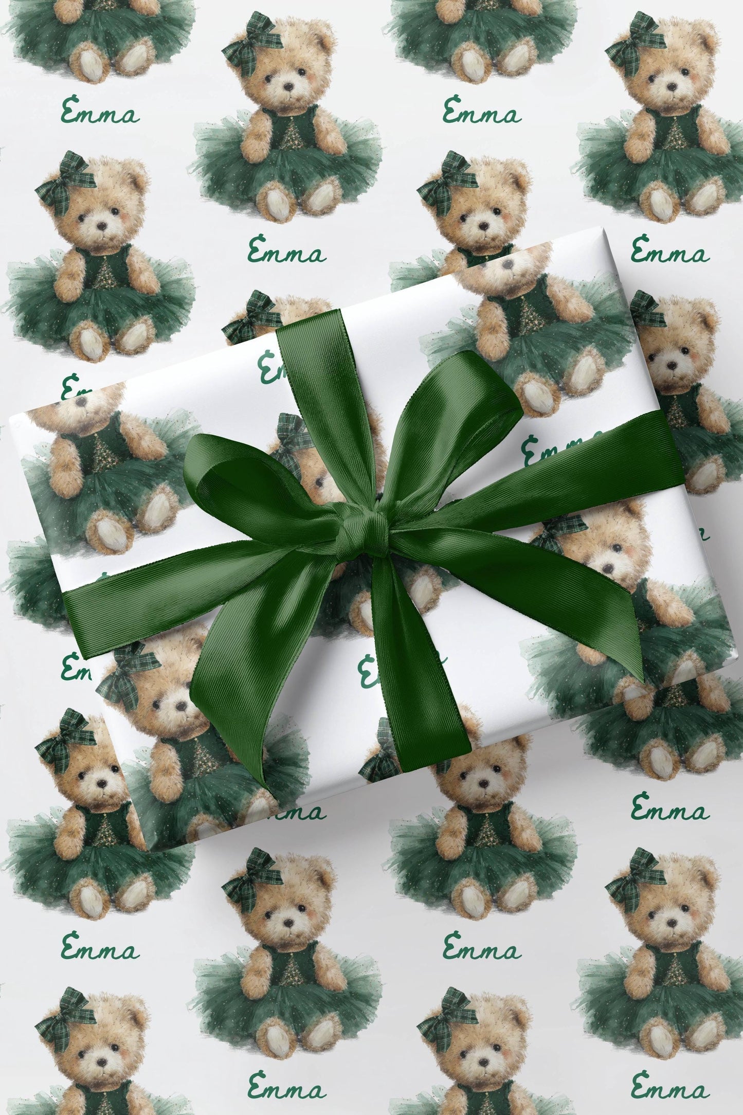 Kid Christmas Wrapping Paper Green Festive Gift Wrap Teddy Bear Wrapping Paper for Baby Girl Festive Gift Wrap Cute Teddy 1st Birthday Wrap - LAUMIANstudio