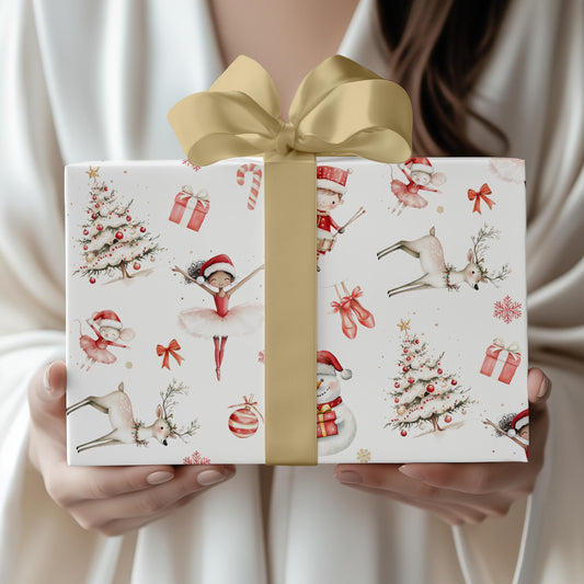 Festive Ballerina Wrapping Paper Children Red Christmas Gift Wrap Personalized Red Ballerina Gift Wrap Christmas Birthday Custom Wrap Girl - LAUMIANstudio
