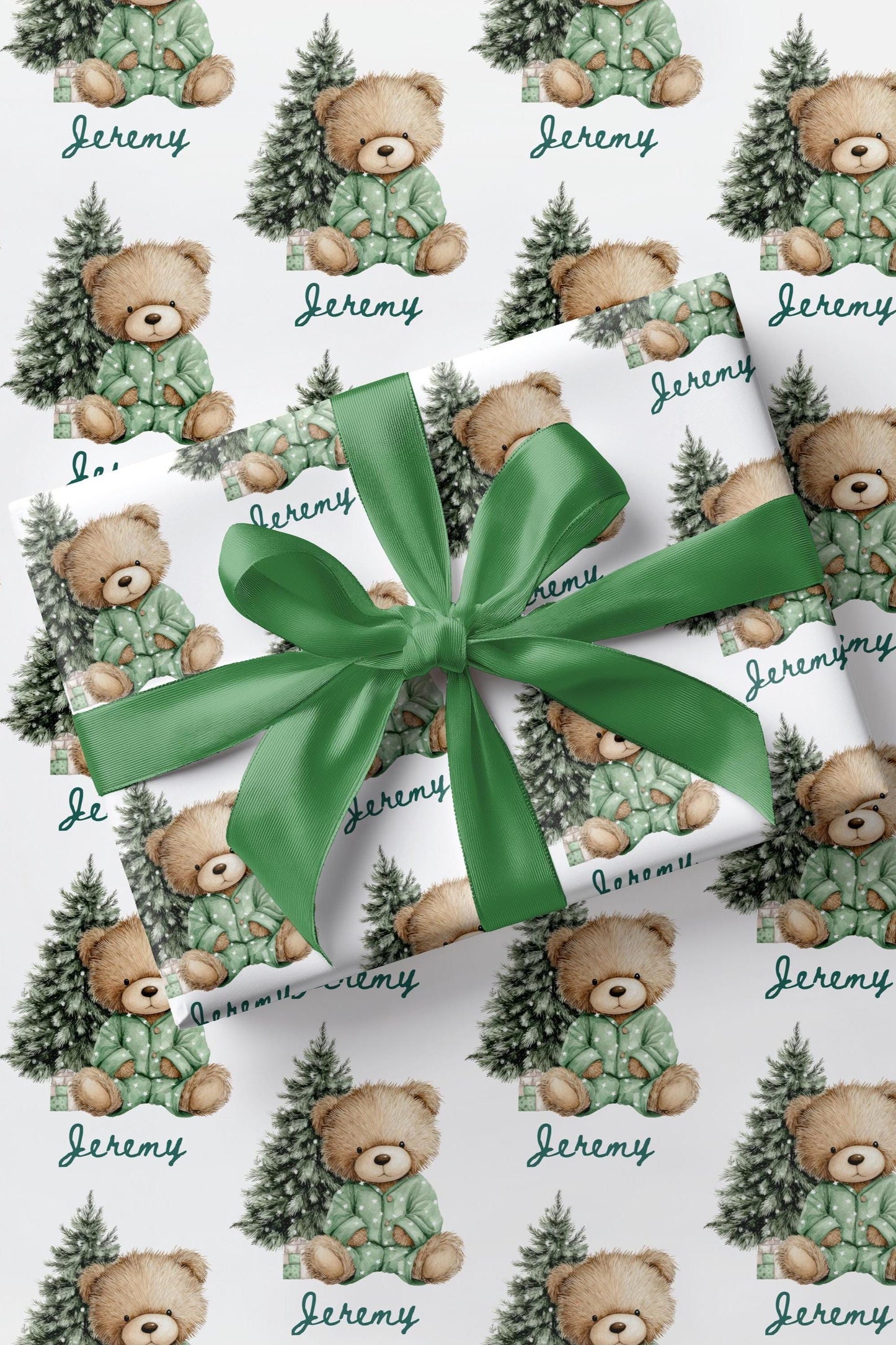 Personalized Teddy Wrapping Paper Green Teddy Bear Gift Wrap 1st Christmas Wrapping Paper Roll Boy First Christmas Gift Wrap 1st Birthday - LAUMIANstudio