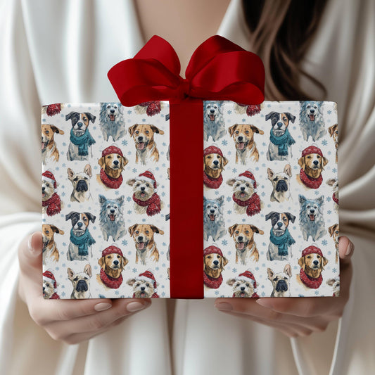 Dog Christmas Wrapping Paper Festive Dog Gift Wrap French Bulldog Gift Wrap Funny Dog Christmas Cap Wrapping Paper Roll Dog Lover Gift Wrap - LAUMIANstudio