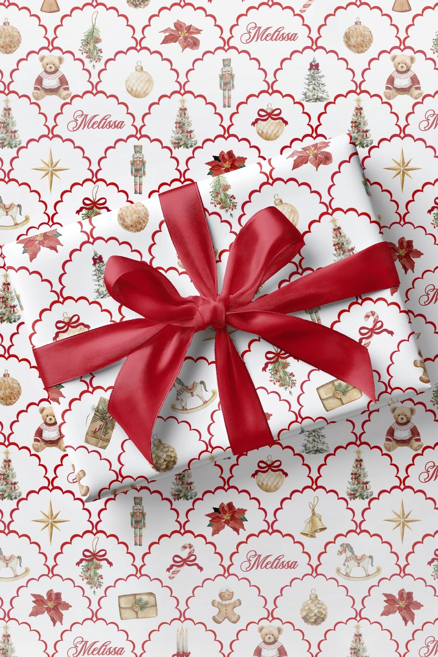 Red Toy Kid Wrapping Paper Personalized Christmas Gift Wrap for Kid Holiday Wrapping Christmas Birthday Teddy Gift Wrap Christmas Tree Paper - LAUMIANstudio