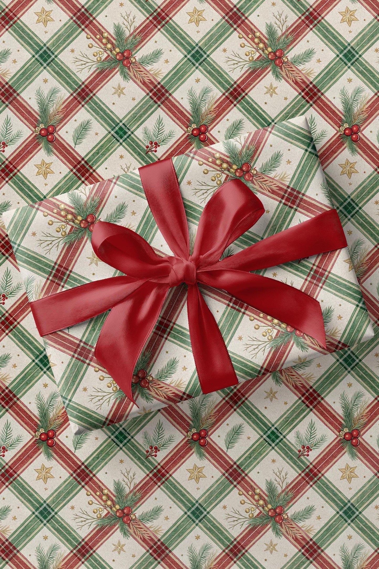 Christmas Plaid Wrapping Paper Red Green Plaid Gift Wrap Festive Red Wrapping Paper Roll Vintage Christmas Gift Wrap Oldfashioned Wrapping - LAUMIANstudio