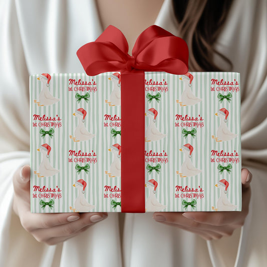 Festive Silly Goose Wrapping Paper First Christmas Silly Goose Gift Wrap Holiday Baby Shower Gift Wrap Personalized 1st Birthday Silly Goose - LAUMIANstudio