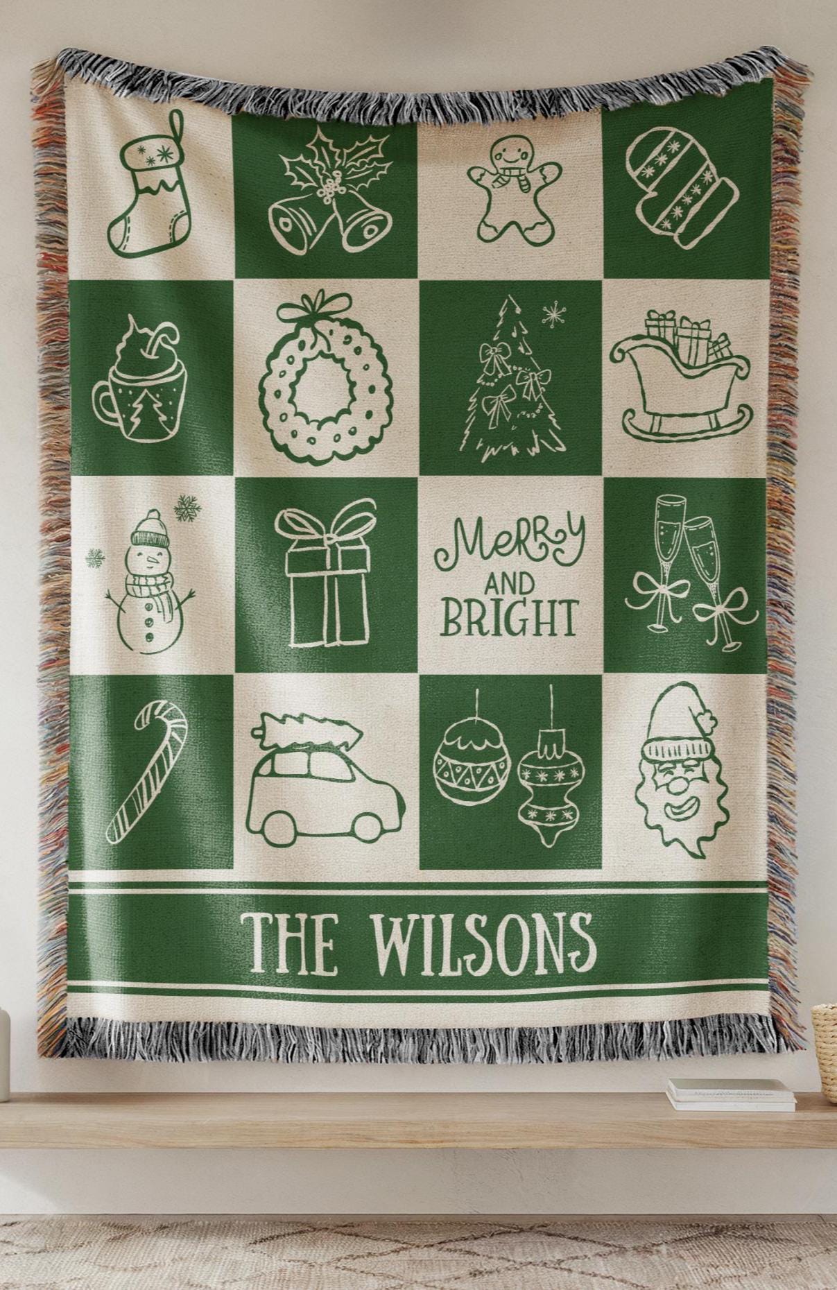 Personalized Holiday Blanket Christmas Green Home Decor Family Name Throw Blanket Christmas Gift For Parents Grandma Grandpa Family Keepsake - LAUMIANstudio