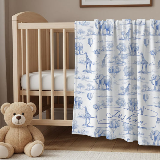 Vintage Safari Personalized Baby Blanket Beige Nursery Decor Personalised Safari Baby Blanket Soft Cream Jungle Animal Throw Neutral Color - LAUMIANstudio