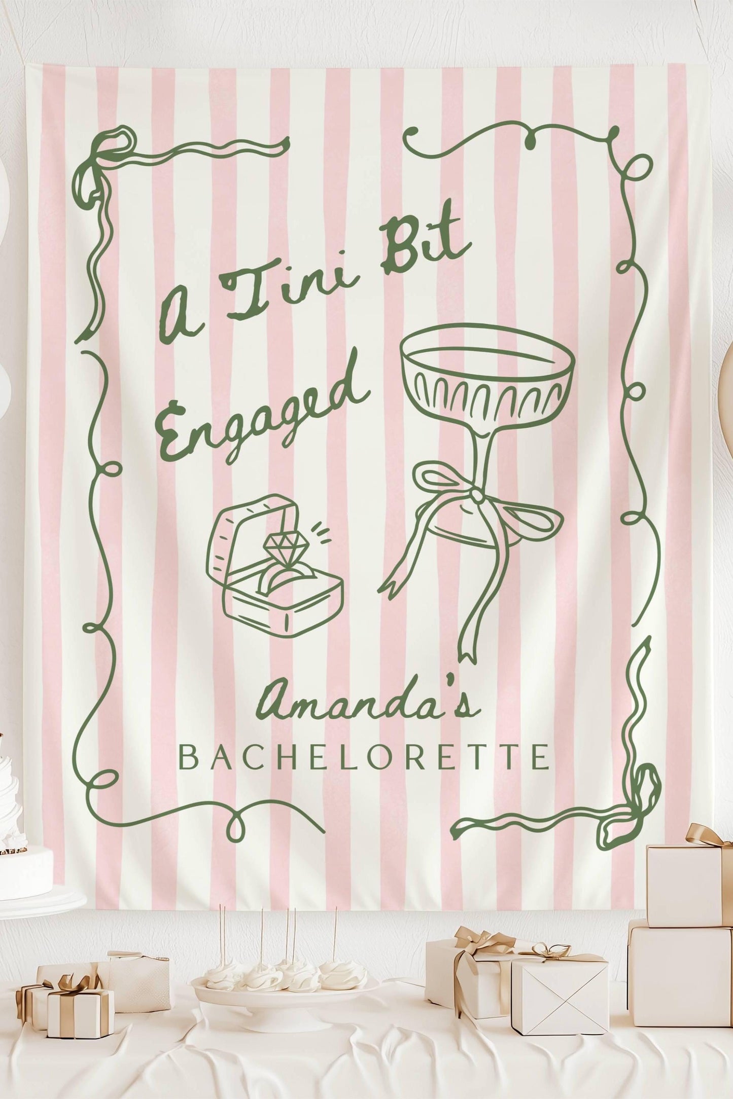 A Tini Bit Engaged Banner Martini Bachelorette Backdrop Bride in a Tini Bit Wall Tapestry Martini Engaged Bridal Shower Decor - LAUMIANstudio