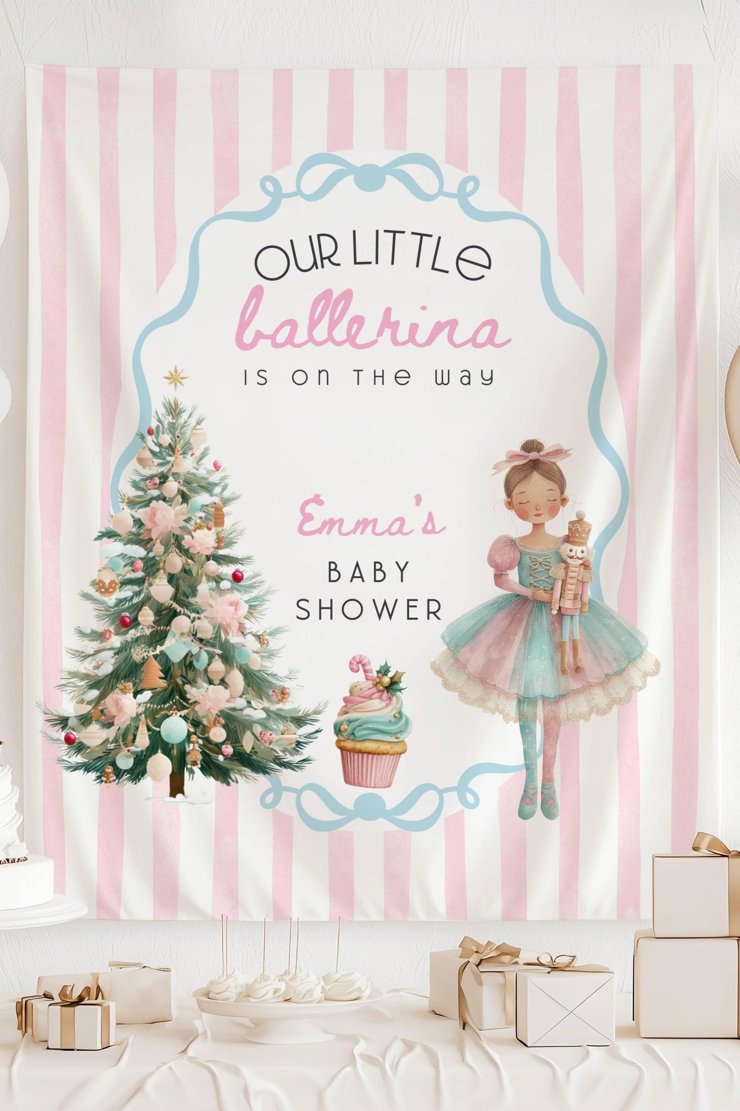 Our Little Sugerplum is on the Way Banner Winter Suger Plum Baby Shower Backdrop Personalized Ballerina Baby Shower Welcome Sign - LAUMIANstudio
