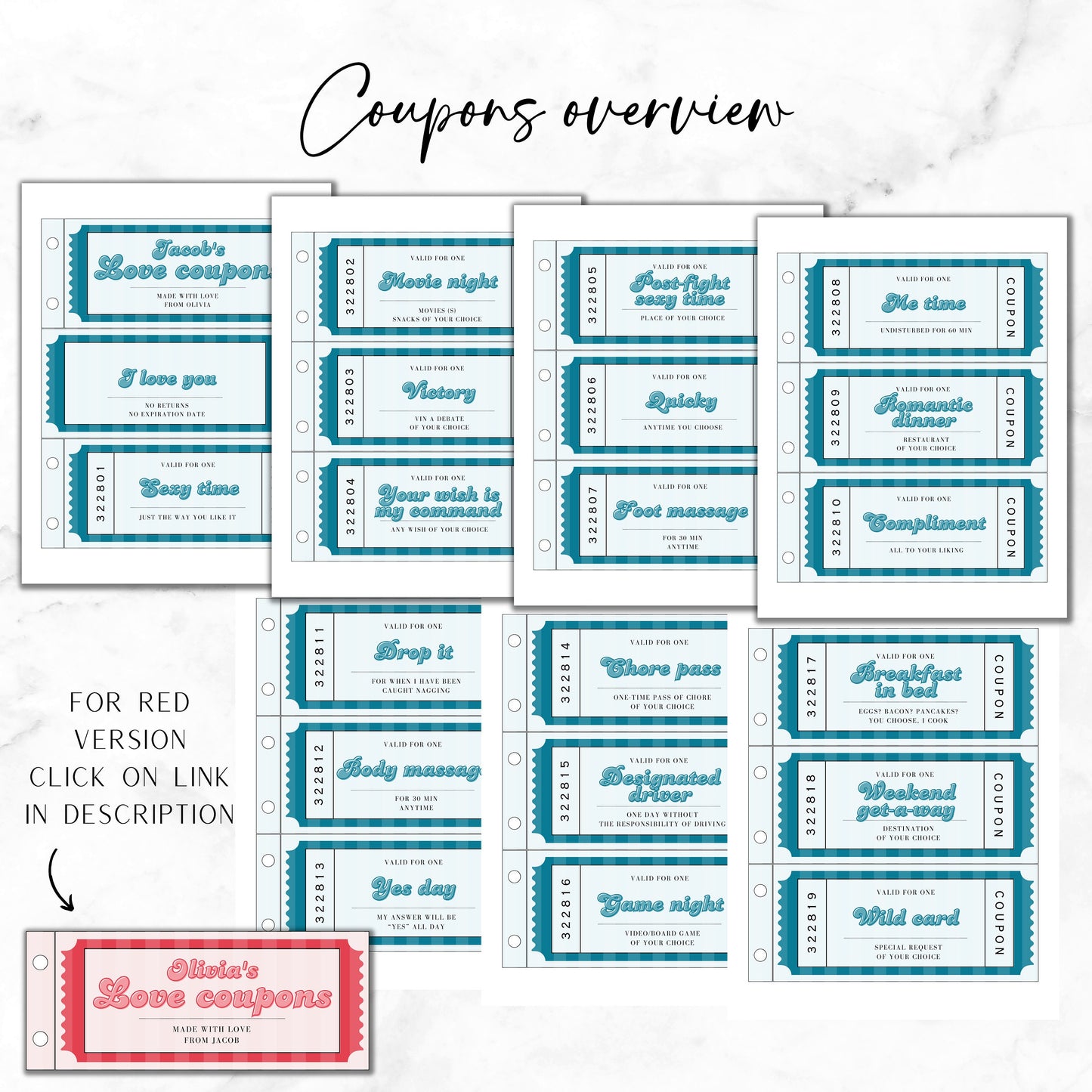 Custom Love Coupon for Man Anniversary Gift for Husband Love Coupon Book for Him Personalizable Gift Hubby Coupon Spouse Romantic Gift Idea - LAUMIANstudio