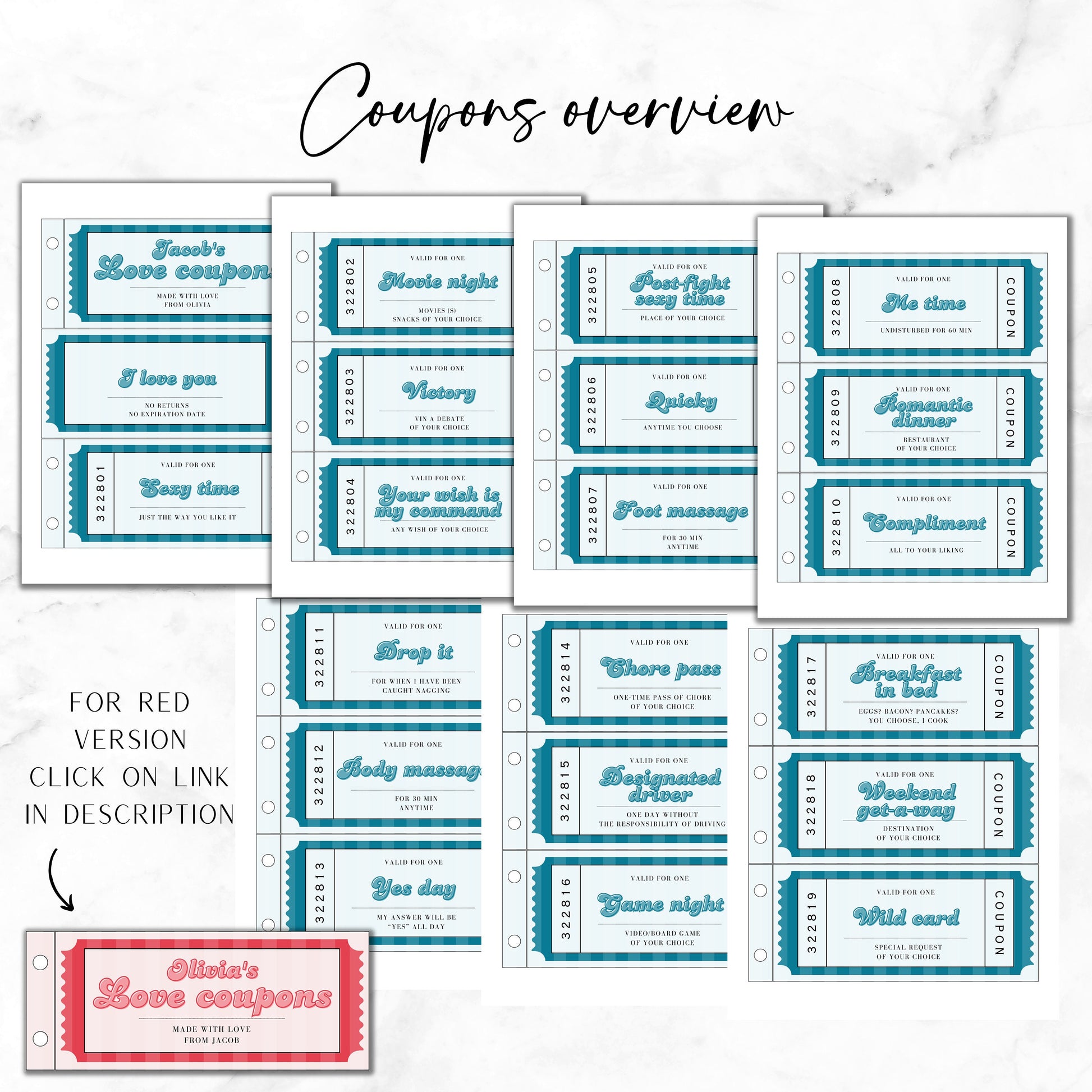 Custom Love Coupon for Man Anniversary Gift for Husband Love Coupon Book for Him Personalizable Gift Hubby Coupon Spouse Romantic Gift Idea - LAUMIANstudio
