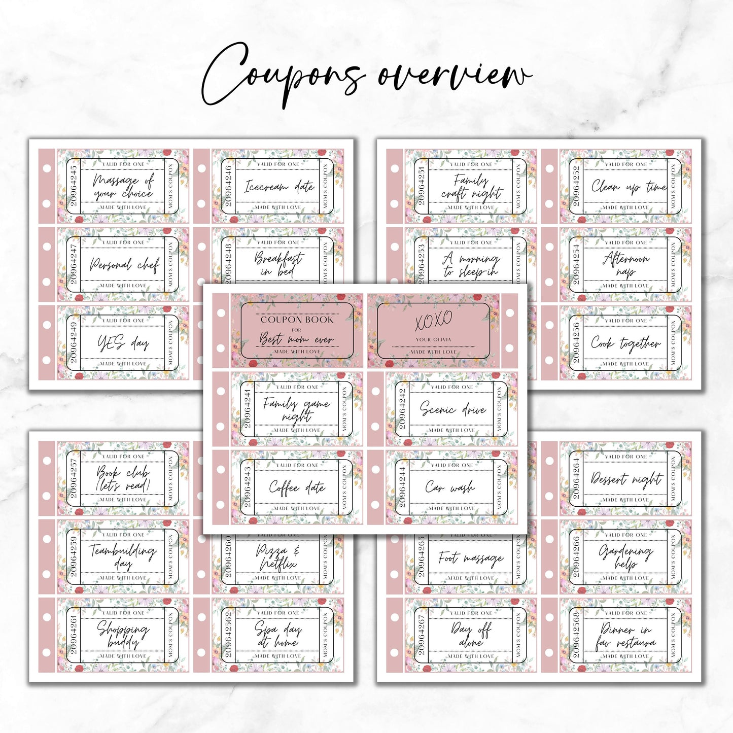 Customisable Gift Coupon Book for Mom Digital Coupon Book Granny Greeting Card For Grandma Digital Ticket Template Pink Printable Coupons - LAUMIANstudio
