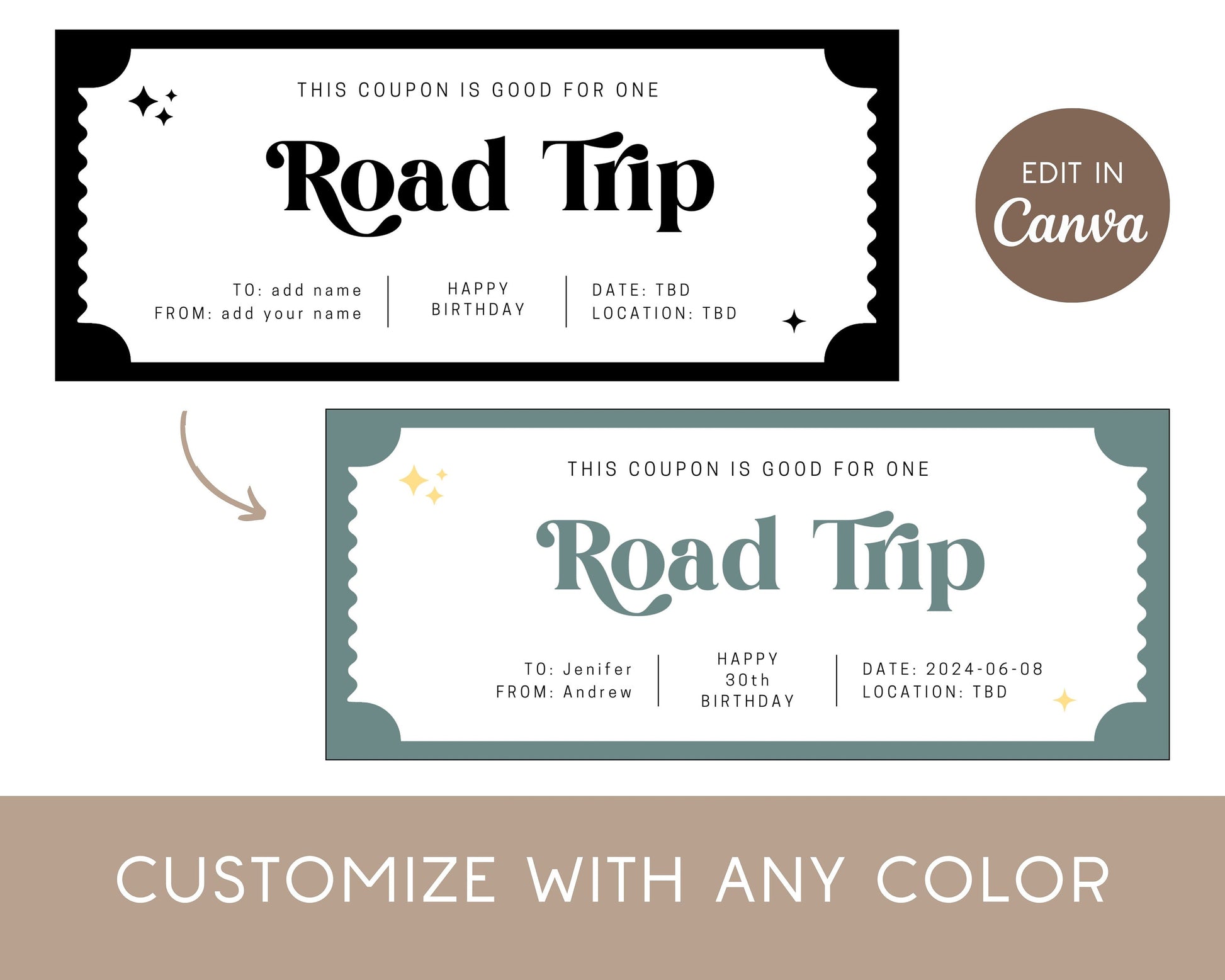 Custom Road Trip Coupon Travel Surprise Gift for Best Friend Road Trip Voucher Editable Coupon Template Road Trip Gift Voucher Custom Text - LAUMIANstudio