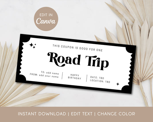 Custom Road Trip Coupon Travel Surprise Gift for Best Friend Road Trip Voucher Editable Coupon Template Road Trip Gift Voucher Custom Text - LAUMIANstudio