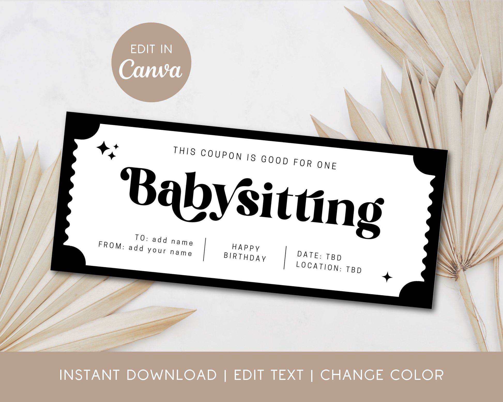 Babysitting Coupon Gift New Mom Babysitting Voucher Editable Babysitting Gift Coupon Template Printable Baby Sitting Ticket Gift Certificate - LAUMIANstudio