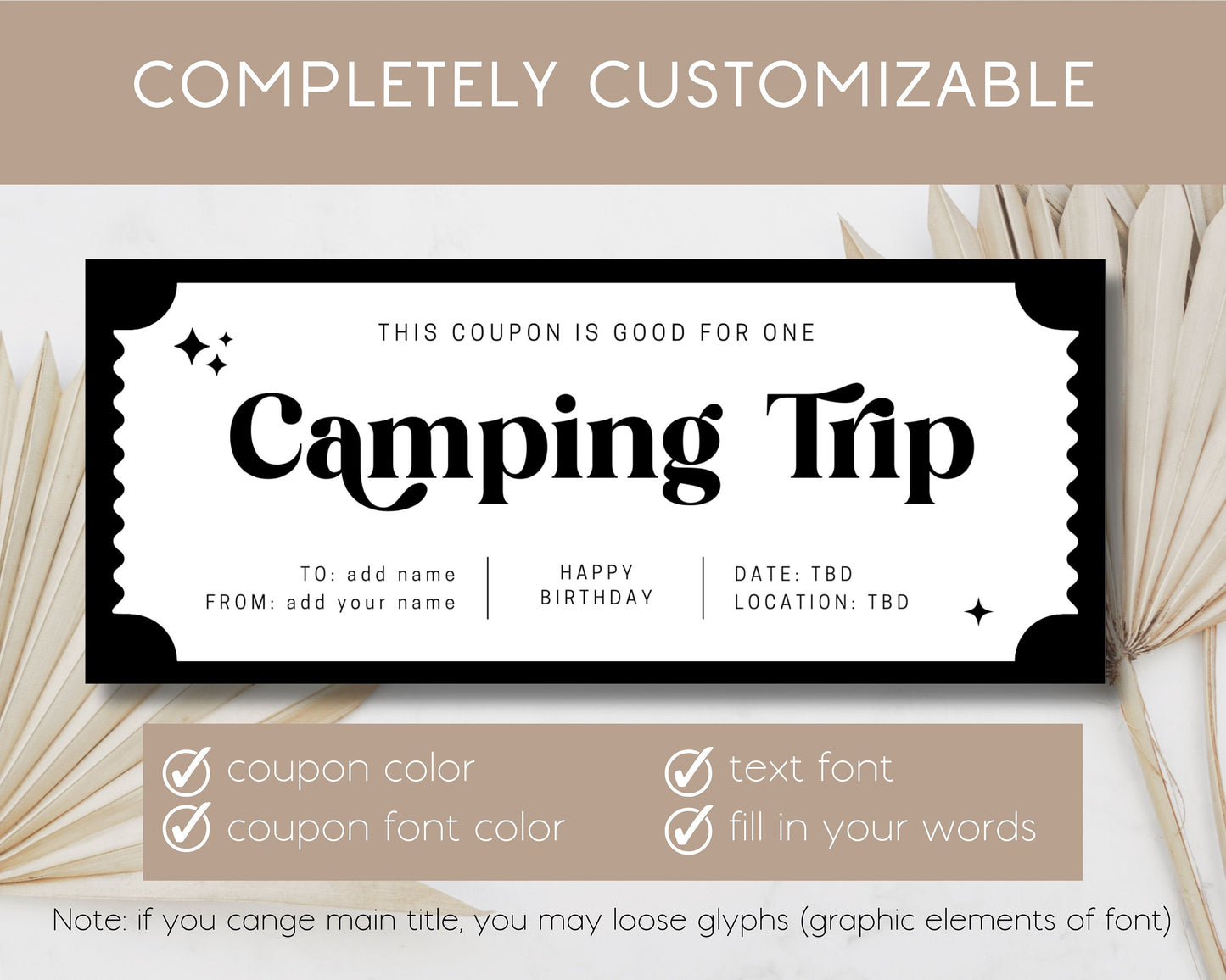 Custom Camping Trip Coupon Gift for Him Adventure Trip Gift Coupon Boyfriend Birthday Gift for Hubby Anniversary Gift Coupon Camping Voucher - LAUMIANstudio