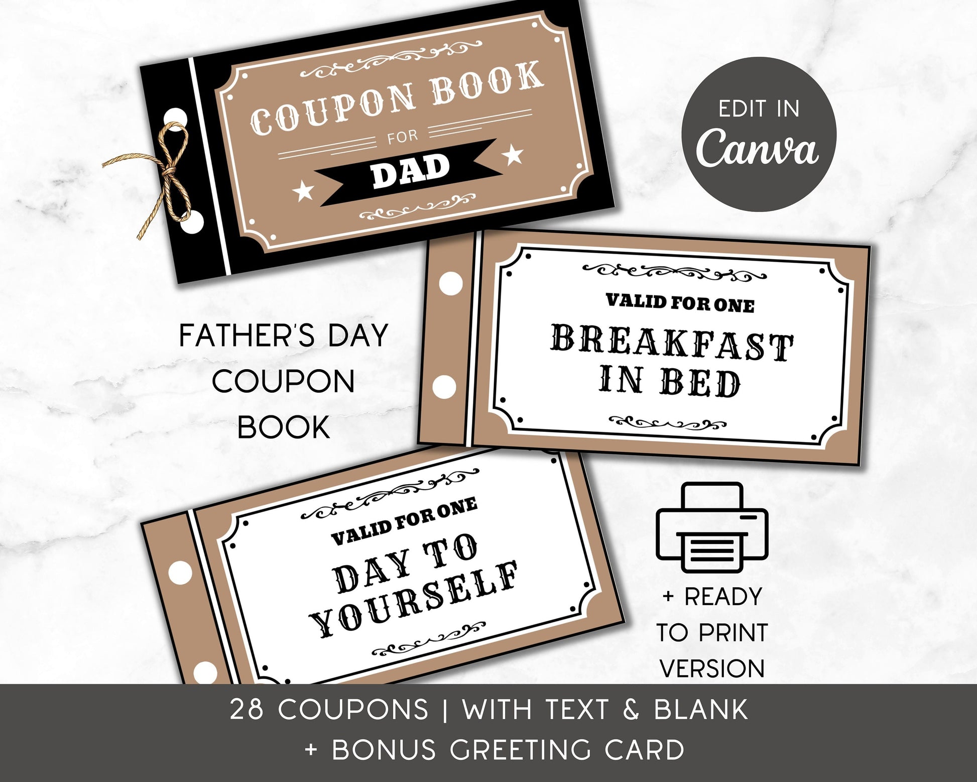 Western Dad Coupon Book for Fathers Day Coupons for Papa Fathers Day Gift Dad Last Minute Gift Idea Voucher Printable Canva Template Coupon - LAUMIANstudio