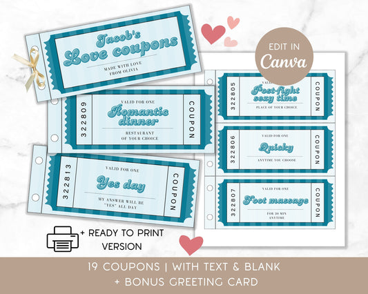 Custom Love Coupon for Man Anniversary Gift for Husband Love Coupon Book for Him Personalizable Gift Hubby Coupon Spouse Romantic Gift Idea - LAUMIANstudio