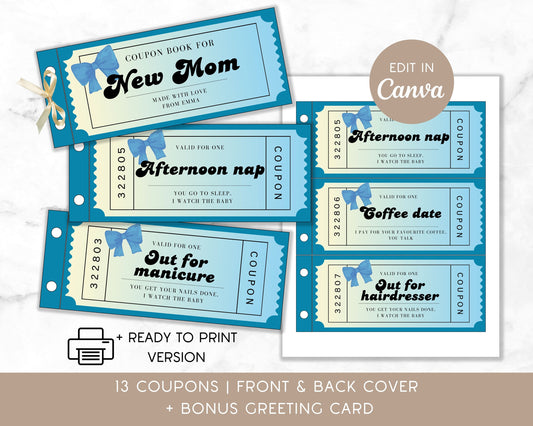Childbirth Gift for New Boy Mama Printable Coupon Book Newborn Boy Welcome Gift Idea Baby Boy Shower Gift Coupons Supporting Gift for Mom - LAUMIANstudio