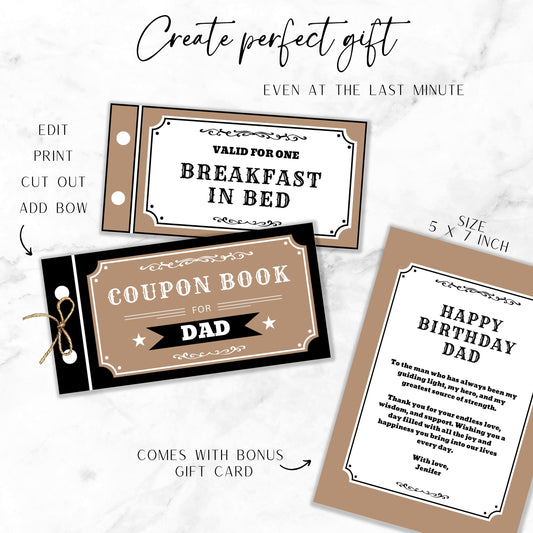 Personalizable Birthday Coupon Book for Dad Custom Gift for Papa Coupon Editable Template Canva Vouchers for Daddy 40th Birthday Gift Dad - LAUMIANstudio