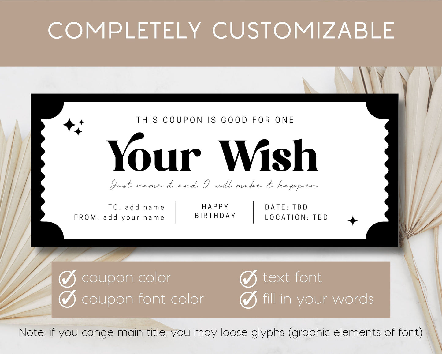 Your Wish Gift Voucher Anniversary Gift Romantic Coupon Editable Template DIY Gift Idea Couple Voucher Birthday Gift Coupon for Girlfriend - LAUMIANstudio
