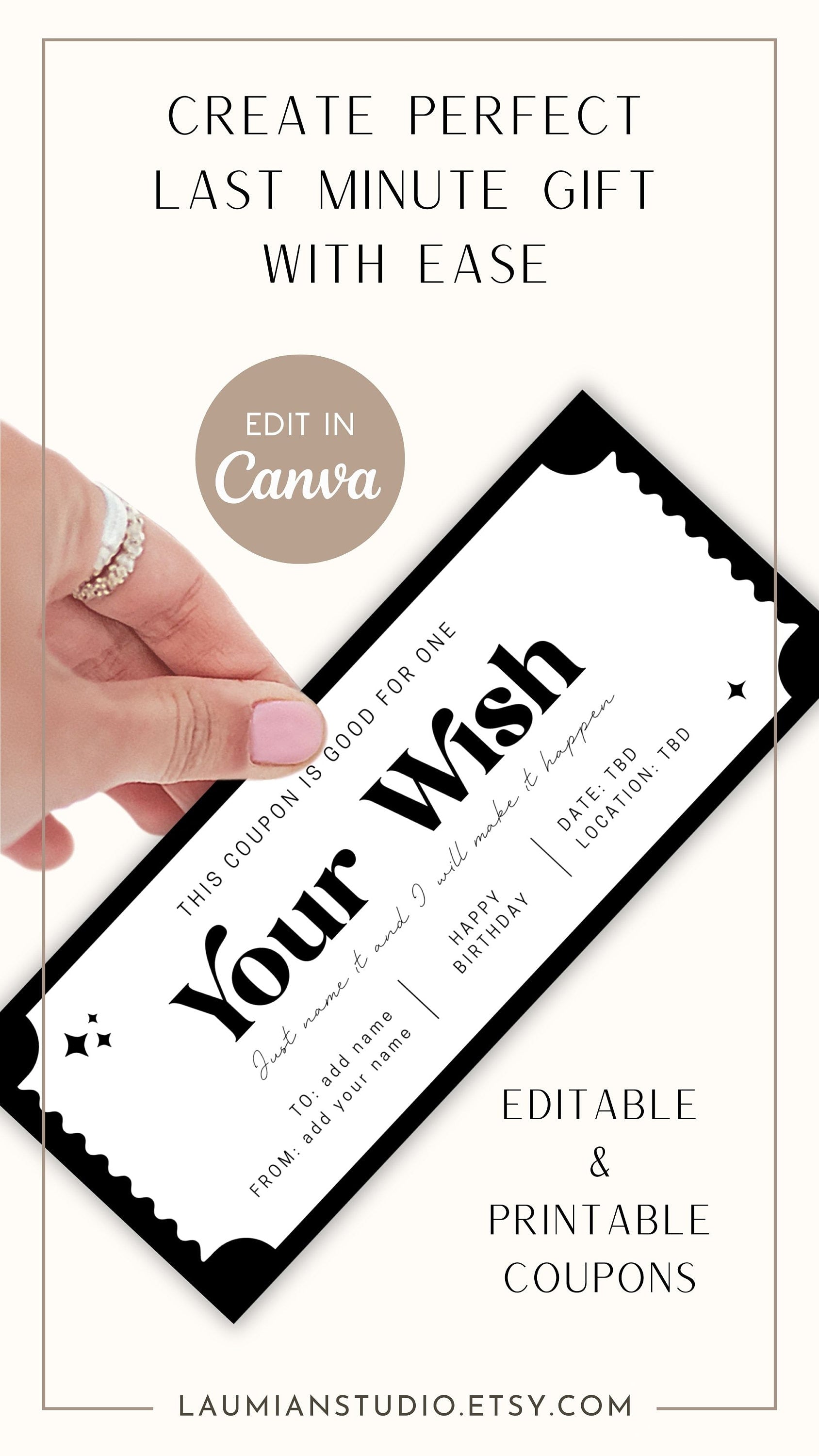 Your Wish Gift Voucher Anniversary Gift Romantic Coupon Editable Template DIY Gift Idea Couple Voucher Birthday Gift Coupon for Girlfriend - LAUMIANstudio