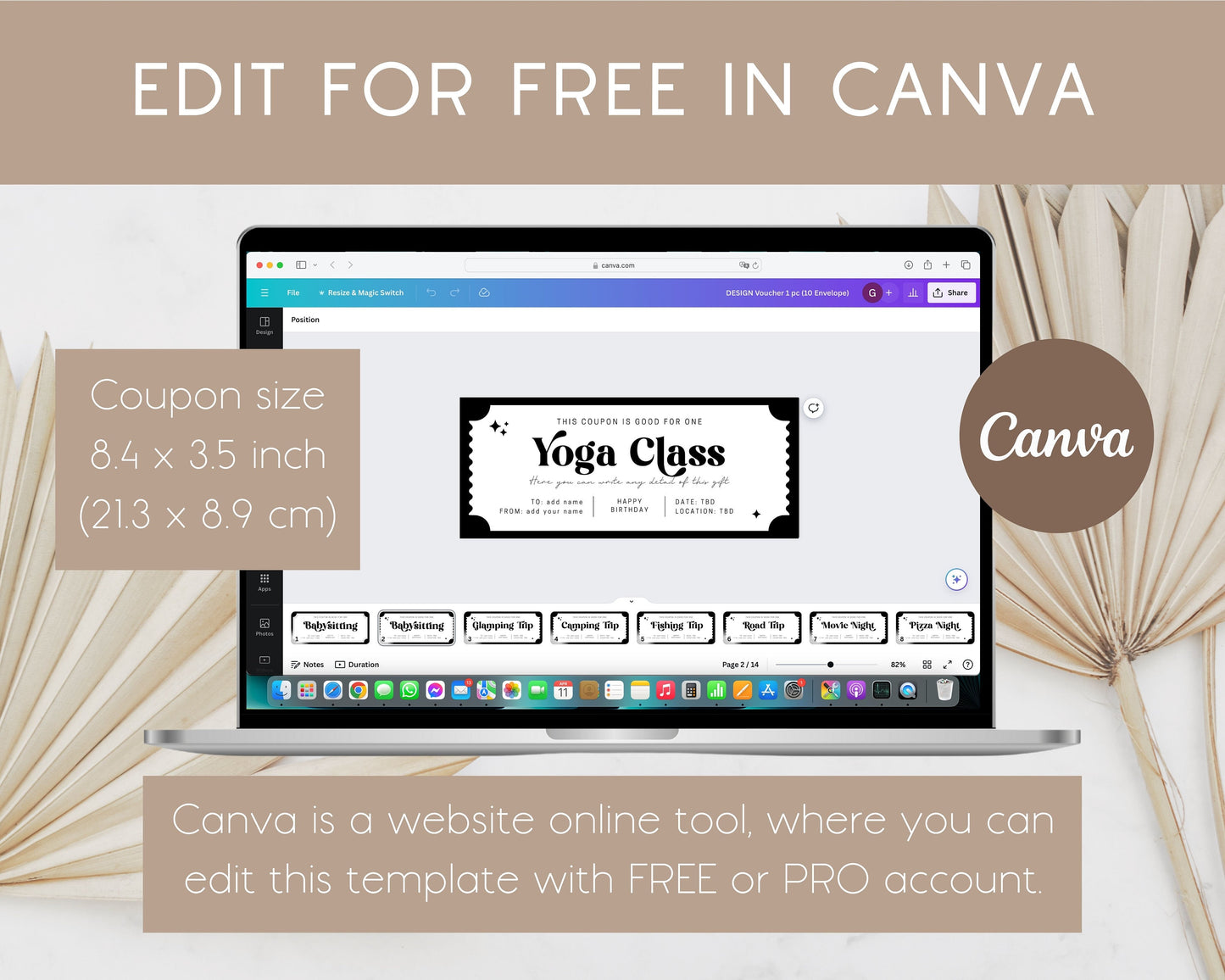 Yoga Class Gift Coupon Yogini Birthday Gift Idea Yoga Lover Voucher Editable Canva Template Bestie Exercise Gift for Coworker On Budget Gift - LAUMIANstudio