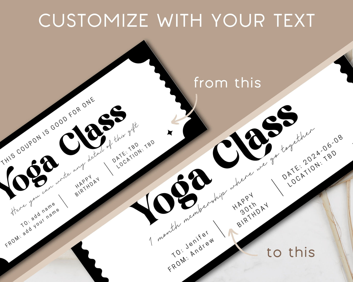 Yoga Class Gift Coupon Yogini Birthday Gift Idea Yoga Lover Voucher Editable Canva Template Bestie Exercise Gift for Coworker On Budget Gift - LAUMIANstudio