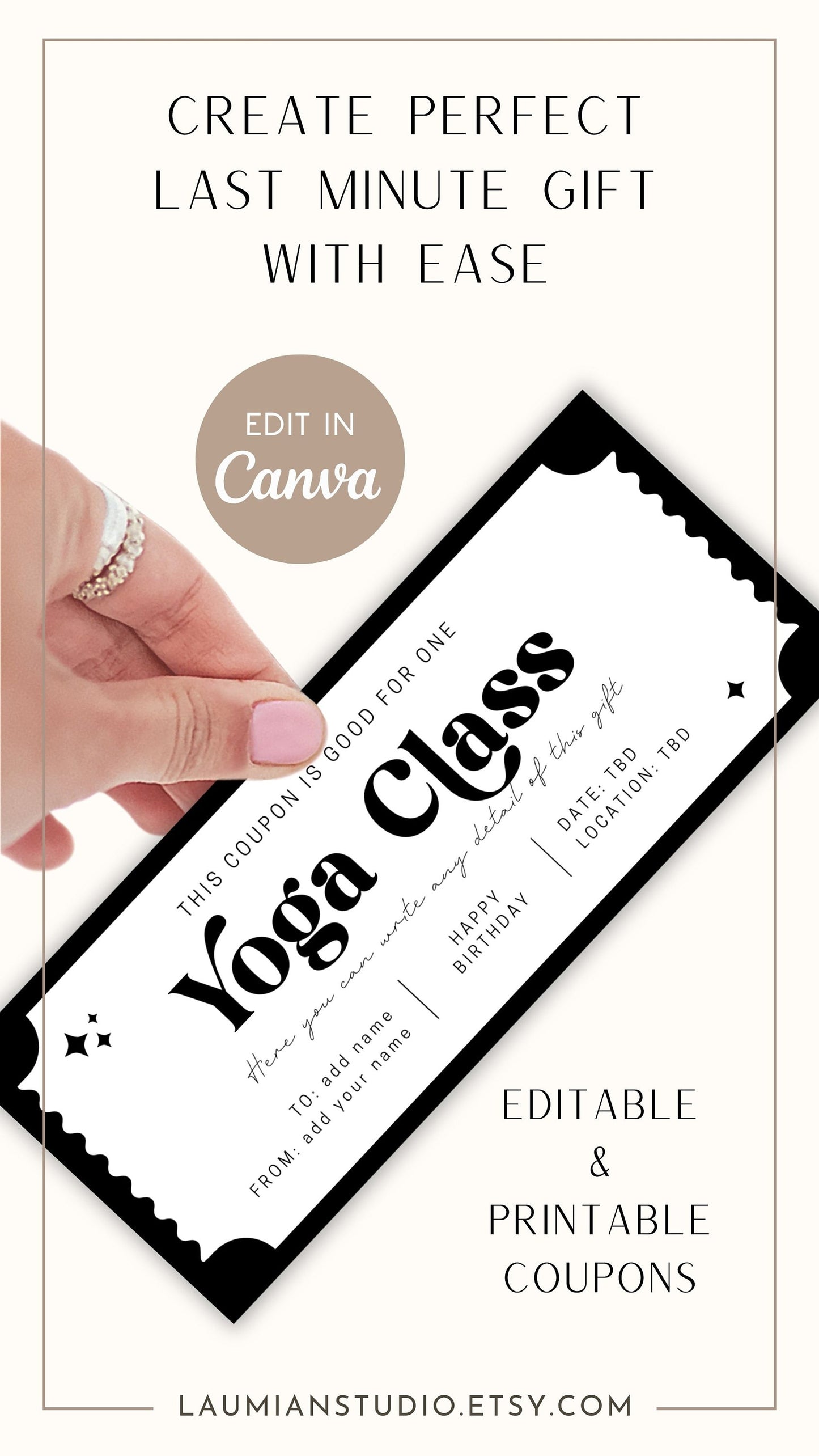 Yoga Class Gift Coupon Yogini Birthday Gift Idea Yoga Lover Voucher Editable Canva Template Bestie Exercise Gift for Coworker On Budget Gift - LAUMIANstudio