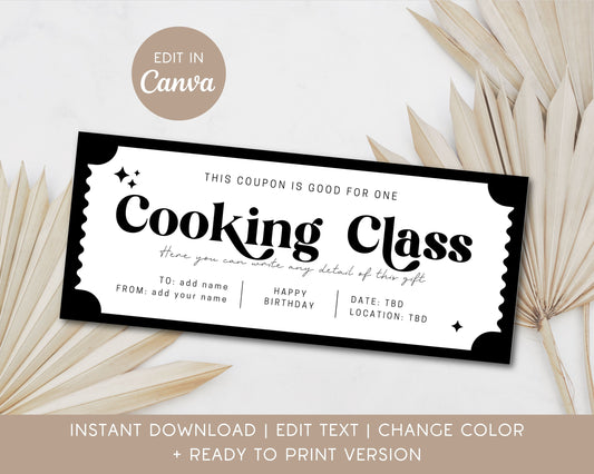 Cooking Class Gift Certificate Custom Coupon for Her Anniversary Gift Idea for Wife Birthday Last Minute Present Cook Lesson Voucher Digital - LAUMIANstudio